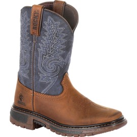 ROCKY Big Kids' Ride FLX Western Boot, Denim Brown, Size 3.5(M)