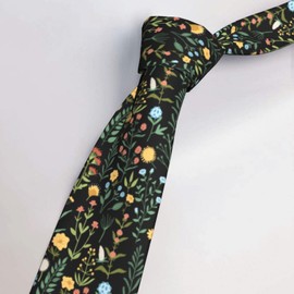 WOAIDY Men's Novelty Wildflower Necktie, Business Tie for Weddings Parties, Father's Day Gift for Dad Husband