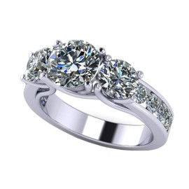 Sterling Silver 3 Stone Past Present & Future Ring made with Pure Brilliance Zirconia 2.50ctw & 3.50ctw, Cubic Zirconia