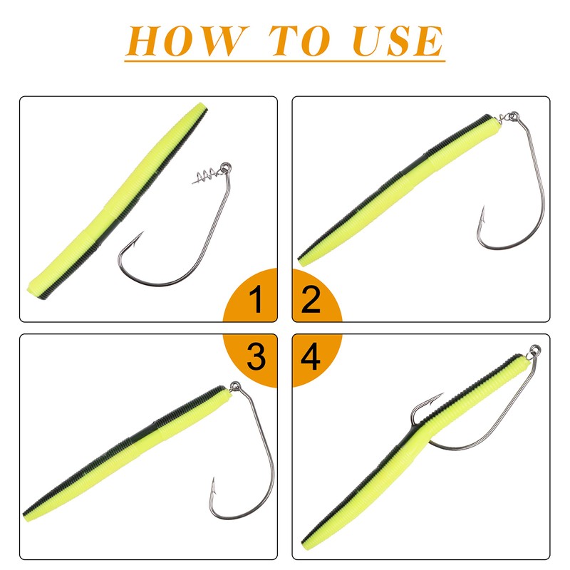 Twistlock Fishing Hooks 50pcs Worm Hooks with Centering Pin Spring