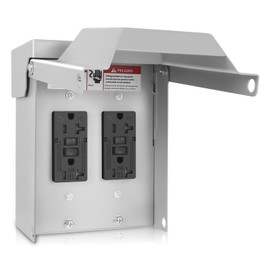 Outdoor Electrical Outlet Box,Dual 20 AMP WRTR GFCI Receptacles, Weatherproof Metal Outdoor Electrical Outlet Box, Waterproof 3R Cover