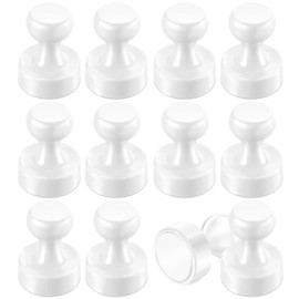 Fridge Magnets, 12 Pack Strong Magnets Magnetic Push Pins, 12 x 16 mm Small Round Magnets for Whiteboard, Crafts, Photo, Map, Office, Mini Magnets (White)