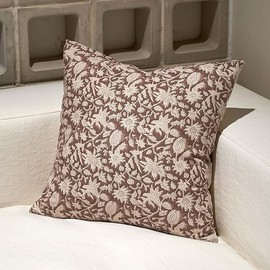 Amor Virisso Floral Throw Pillow Covers 18x18 Couch Pillows for Living Room Decorative Accent Pillow Covers Block Print Farmhouse Neutral Pillow Covers Sofa Pillows 1PC, Brown
