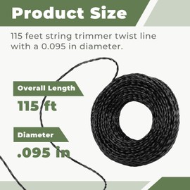 TOSRWGLL 0.095 Inch Premium Twisted Trimmer Line Fit for EGO,DeWalt,Husqvarna,Milwaukee,Ryobi,Troy Bilt String Trimmers,115 Foot Universal Weed Eater String 338814