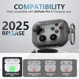 AirPods Pro 3 Case with Safety Lock Game Controller Design, Clear Black