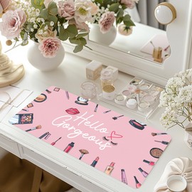 Makeup Mat for Vanity Desk, Dual Side Makeup Desk Mat Dressing Table Mat Work Station Table Cover, Waterproof Oilproof Dustproof Smooth Soft (Baby Pink/Silver, 31.5" x 15.7")