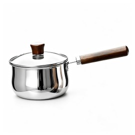 GREATLINK Small Sauce Pan with Lid and Wooden Handle for Cooking - 1 Quart Stainless Steel Saucepan with Pour Spout for Heating Milk, Melting Chocolate, Warming Sauces - Small Pot for All Cooktop