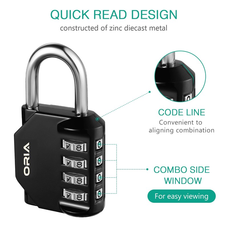 ORIA Combination Padlock, Combination Lock, Locker Lock, 4 Digit Combo