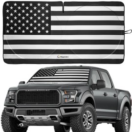 Magnelex American Flag Windshield Sun Shade, High-Resolution Sun Shield with Mirror Cut-Out for Automotive Interior Sun and Heat Protection, Folding Car Sunshade - X-Large, Black & White