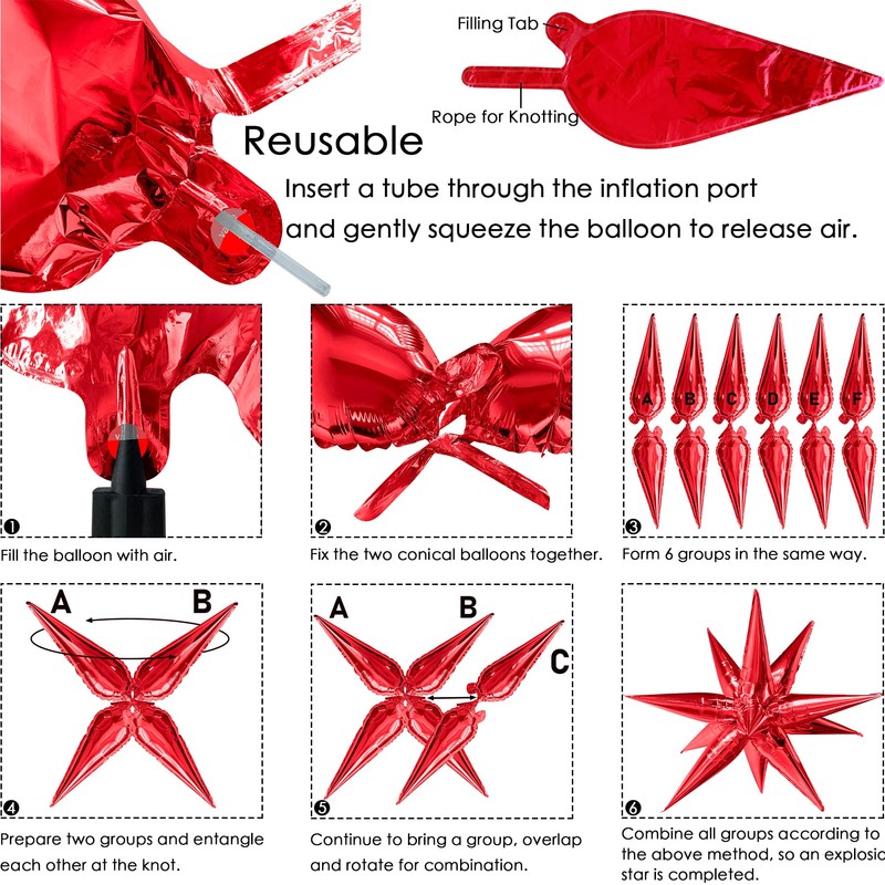 ZAKVOOR 60 Pcs Star Balloons 12 Spike Foil Explosion Party