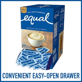 EQUAL 0 Calorie Sweetener, Sugar Substitute, Zero Calorie Sugar Alternative Sweetener Packets, Sugar Alternative, 800 Count