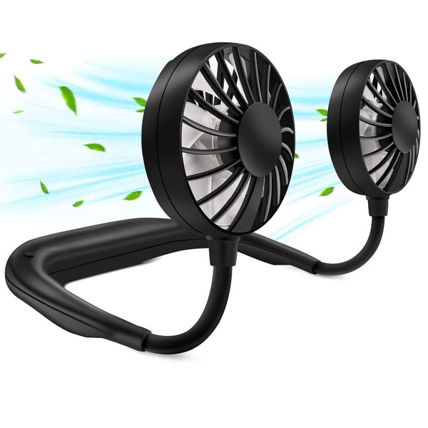 Portable Neck Fan Rechargeable Hanging Neck Fans for Women, Personal Hand Free Handy Cooling Fan Round Neck with Headphone Design, Wearable Neckband Fan for Sports Outdoor, Holiday Travel Essentials