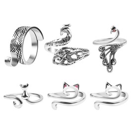6 Pack Adjustable Crochet Yarn Tension Rings for Crocheting, Peacock & Cat Shaped Crochet Finger Rings for Tension Control - Perfect for Crocheters & Knitters (6 Different Crochet Rings)