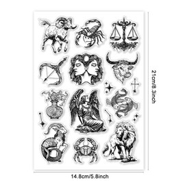 PH PandaHall Twelve Zodiac Signs Clear Stamps, Star Rubber Stamps Transparent Silicone Seals Stamp for Paper Crafting Handmade Crafts Scrapbooking Supplies Arts Crafts, 8.2x5.8inch