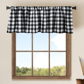 WOSIBO 2 Pack Buffalo Check Plaid Window Valances White and Black Farmhouse Design Window Treatment Decor Curtains Rod Pocket Valances for Kitchen/Living Room 16" x 56"