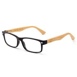Real Bamboo Reading Glasses Spring Hinge Genuine Bamboo Rectangular Reader w/Case