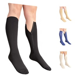 Ziperior Inside Leg Zipper 30-40 mmHg Compression Grade 3 Calf Closed Toe Socks (Black, 3X-Large)
