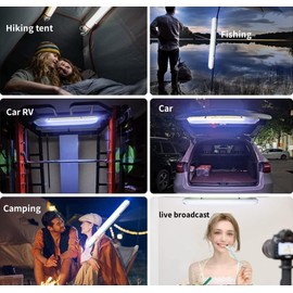 Solar/Type-C Rechargeable Camping Light Bar, IP66 Waterproof LED Tube, TPU Ultralight Electric Light, 2000mAh Foldable Inflatable Outdoor Tent Light for Camping, Hiking, Traveling, Party (USB&Solar)