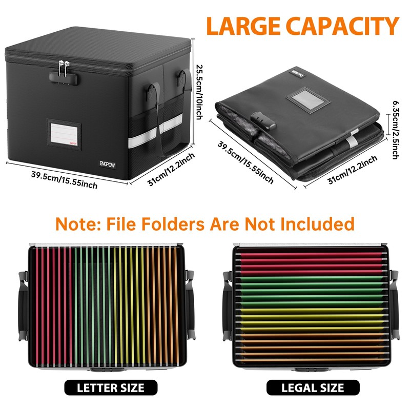ENGPOW 5200°F Fireproof Document Box with Lock, Heat Insulated Collapsible