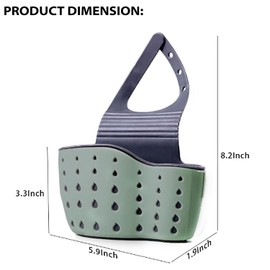 Kitchen Sink Caddy - Silicone Plastic Soap Sponge Holder - BPA-free Rack - Faucet Caddy with Drain Holes for Drying - Adjustable Hanging Strap (Green)