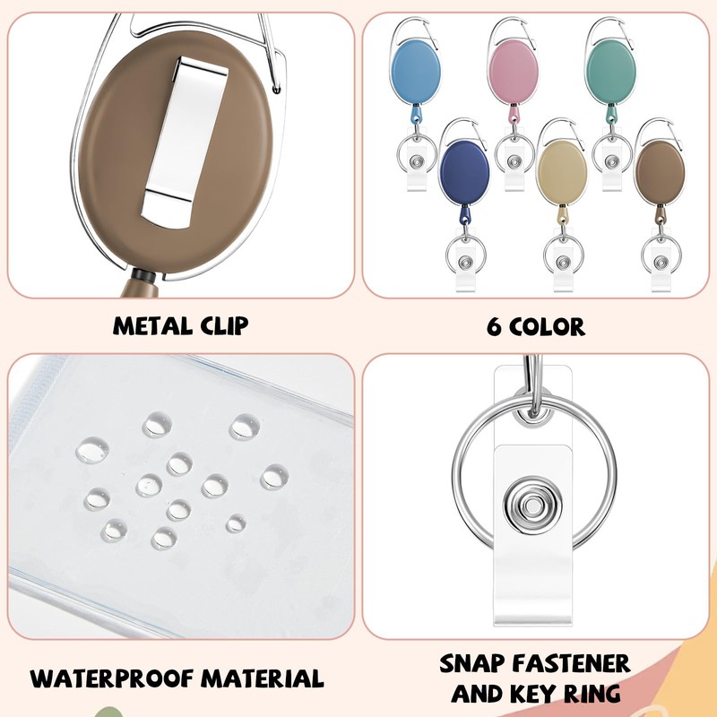 6 Color 60 Pcs Retractable Badge Holder Reel with Bulk
