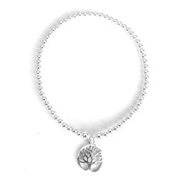 Sterling Silver 925 Beaded Stretch Tree Of Life Charm Bracelet