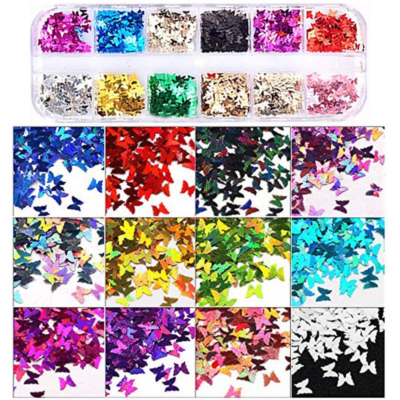 Butterfly Nails Glitter Sequins 12 Colours 3D Holographic Butterflies for