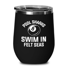Billiard Black Edition Wine Tumbler 12oz - Pool sharks - Pool Player Gifts Table Rail Balls Chalk Cue Sticks