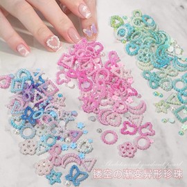 [Overseas] Pearl Ribbon Parts 100Pcs Colorful Gradient Pearl Nail Jewelry Pentagram Bow Patch Accessory D Free Size/WY59 1 30ea