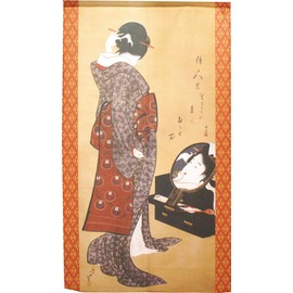 Noren Workshop Noren Katsushika Hokusai Mirrored Beauty Figure, Approx. 33.5 x 59.1 inches (85 x 150 cm) (91306)
