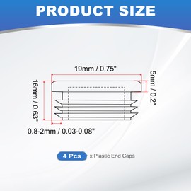 PATIKIL 3/4 Inch Plastic Tubing End Caps, 4 Pcs Round Hole Plug Insert for Round Iron Pipe Chair Leg Table Bookshelves Patio Furniture, Black