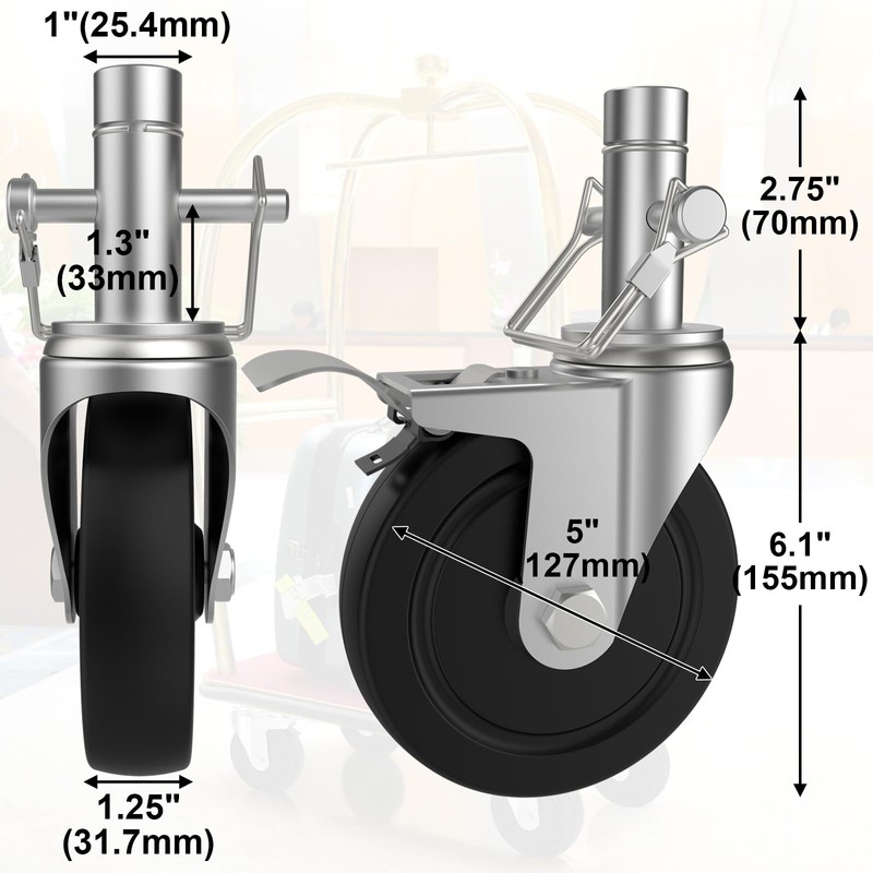 5 Inch Scaffolding Casters Set of 2 Heavy Duty Baker