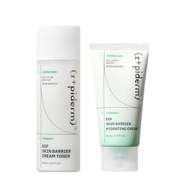 Zipiderm EGF Skin Barrier - Set de rutina de humedad para la piel, tóner en crema + crema hidratante de gel, hidratante coreano ligero de hidratación y soporte de barrera para pieles sensibles, secas