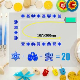 10ft Chanukah Star Decorative String Lights, 20 LED Hexagram and Candleholder Shape Light, Hanukkah Decorations for Home, for Jews Judaism Bedroom Window Wall Fence Party Decor