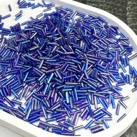 LIMAOLLY 90g Bugle Beads 2x7mm Mini Long Tube Seed Bead Glass Craft Beads AB Color Loose Spacer Beads for Earring Bracelets Necklace Waist Beads Jewelry Making(Sapphire)