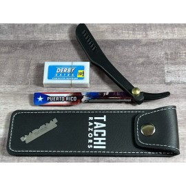 Cross Blade Navaja de barbero de edición limitada con bandera de Puerto Rico Negro