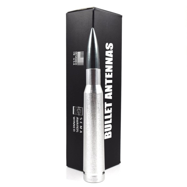 VMS RACING Anti-Theft Retractable Silver Gunmetal Tip Bullet Antenna For