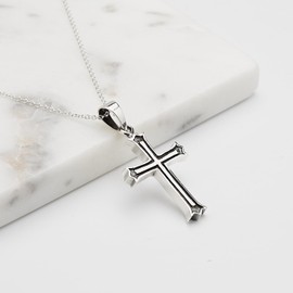 925 Sterling Silber Gotisches Kreuz Anhänger mit Kette | Christlicher Schmuck für Damen & Herren