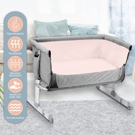 Pizuna Travel Cot Fitted Sheet 60 x 120 cm, Light Pink, 400 Thread Count 100% Long Staple Cotton Fitted Bed Sheet, Soft Sateen Weave Travel Cot Sheet with 15 cm Deep Pocket