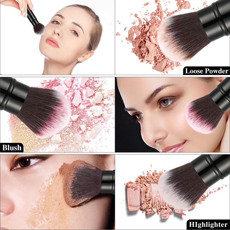 Falliny Retractable Kabuki Makeup Brush, Travel Face Blush Brush, Portable