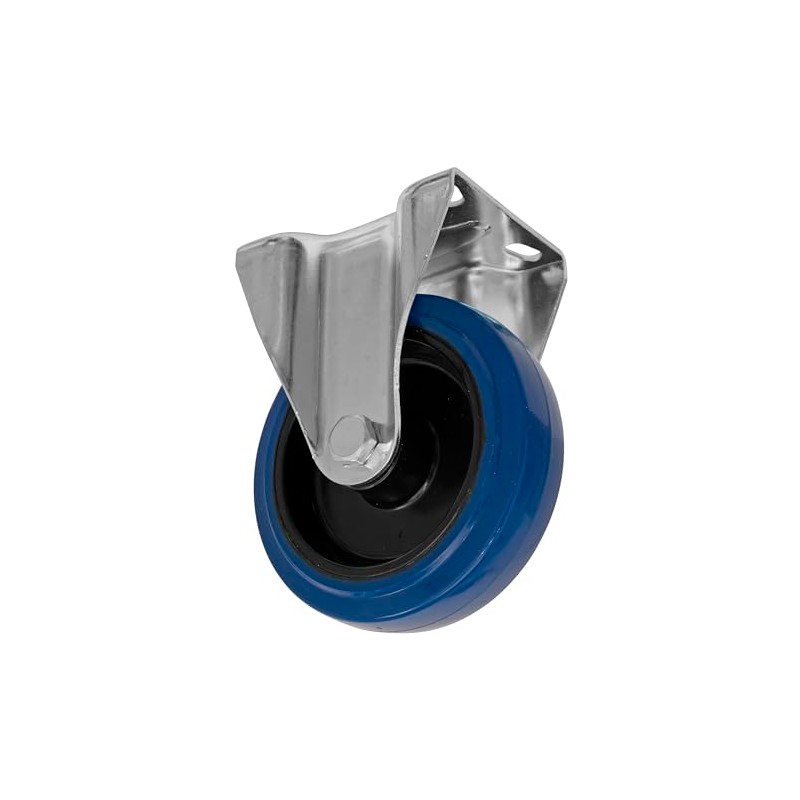 Ø125mm Heavy-Duty Blue Elastic Rubber Fixed Castor Wheel - Trade