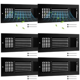 Datanly 6 Pcs Air Ceiling Vent Covers 3 Way Sidewall Wall Ceiling Register Air Conditioner Vent Cover Solid Steel HVAC Cover for Home, Bathroom, Office, Toilet (Black,Interior Size 12 x 4 Inch)