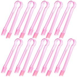 10 Pcs Plastic Buffet Serving Tongs, Clear Pink Kitchen Tongs Mini Serving Utensil Tongs for Food Ice Salad Buffet Barbecue Cookies, 6.3 Inches