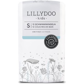 LILLYDOO hautfreundliche Einweg-Schwimmwindeln für Babys, Größe S (6-11 kg), 3 Packungen (36 Stück) mit 2 stilvollen Designs