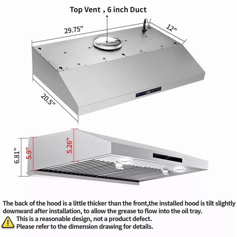 SNDOAS 30" Under Cabinet Range Hood Stainless Steel 800CFM 3-Speed