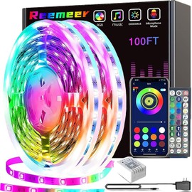 REEMEER Led Lights 100ft Smart APP Control Music Sync Strip Lights RGB Color Changing Strips with Remote, for Bedroom Kitchen and Party