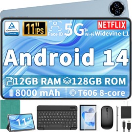 Android 14 Tablet, 11 inch Tablet with Keyboard, 12GB+128GB, 1TB Expand, Octa-Core, 2.4G/5G WiFi, 8000mAh, BT V5.0, GMS Certified, IPS Touch Screen, GPS, 2 in 1 Tablet with Case, Mouse, Stylus(Green)