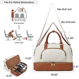 BOSTANTEN Weekender Bags for Women Leather Travel Duffle Bag Carry On Large Tote Duffel with Shoe Compartment and Trolley Sleeve
