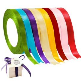 Gift Ribbon, 8 Rolls Bow, 2 cm x 220 cm, Polyester Satin Ribbon, Satin Ribbon for Gift Wrapping, Crafts, Hair Bows, Bouquet Decoration