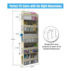 BRENIX Over the Door Organizer with 5 Large Pockets & 10 Mesh Side Pockets – Durable Hanging Storage for Closet, Bathroom, Bedroom, and Pantry – Space Saving Door Storage with Sturdy Metal Hooks.